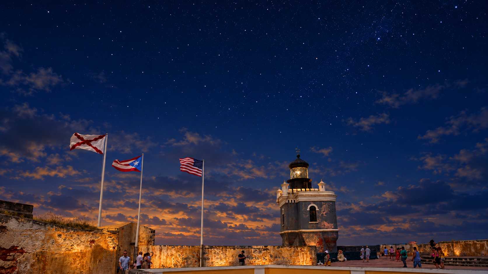 Adaptación artística de la fotografía de El Morro, con encuadre ampliado, cielo estrellado y luz cinematográfica